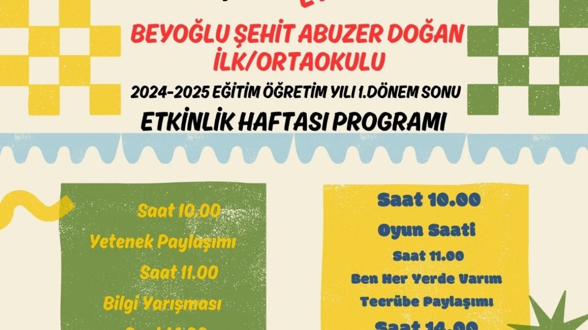 2024-2025 Egitim Öğretim Yılı Dönem Sonu Etkinlik Haftası Programı